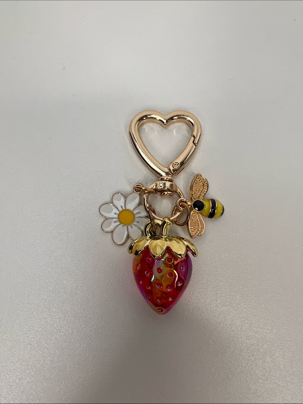 Gold Strawberry, Bee & Daisy Bag Charm/Charm Keychain - Women Accessories